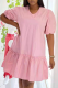 Pink Casual Solid Patchwork V Neck Cake Skirt Dresses