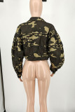 Camouflage Casual Camouflage Print Patchwork Turndown Collar Outerwear