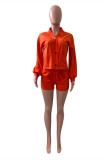 Orange Fashion Casual Solid Buttons Long Sleeve Two Pieces