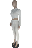 White Casual Solid Patchwork Half A Turtleneck Long Sleeve Two Pieces