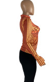Tangerine Street Print Patchwork Half A Turtleneck Tops
