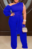 Red Sexy Solid Split Joint Oblique Collar Plus Size Jumpsuits
