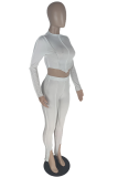 White Casual Solid Patchwork Half A Turtleneck Long Sleeve Two Pieces