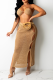 Camel Sexy Solid Hollowed Out Patchwork Swimwears