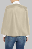 Khaki Casual Solid Split Joint Turtleneck Tops (fake two pieces)