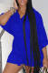 Blue Casual Solid Patchwork Turndown Collar Straight Rompers