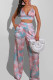 Pink Purple Sexy Print Bandage Patchwork Backless Sleeveless Two Pieces