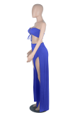 Blue Sexy Solid Hollowed Out Strapless Sleeveless Two Pieces