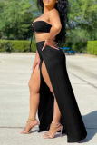 Blue Sexy Solid Hollowed Out Strapless Sleeveless Two Pieces