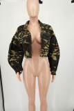 Camouflage Casual Camouflage Print Patchwork Turndown Collar Outerwear