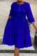 Blue Casual Solid Patchwork O Neck Cake Skirt Dresses