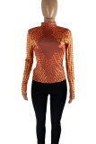 Tangerine Street Print Patchwork Half A Turtleneck Tops