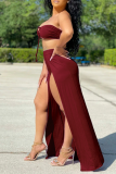Blue Sexy Solid Hollowed Out Strapless Sleeveless Two Pieces