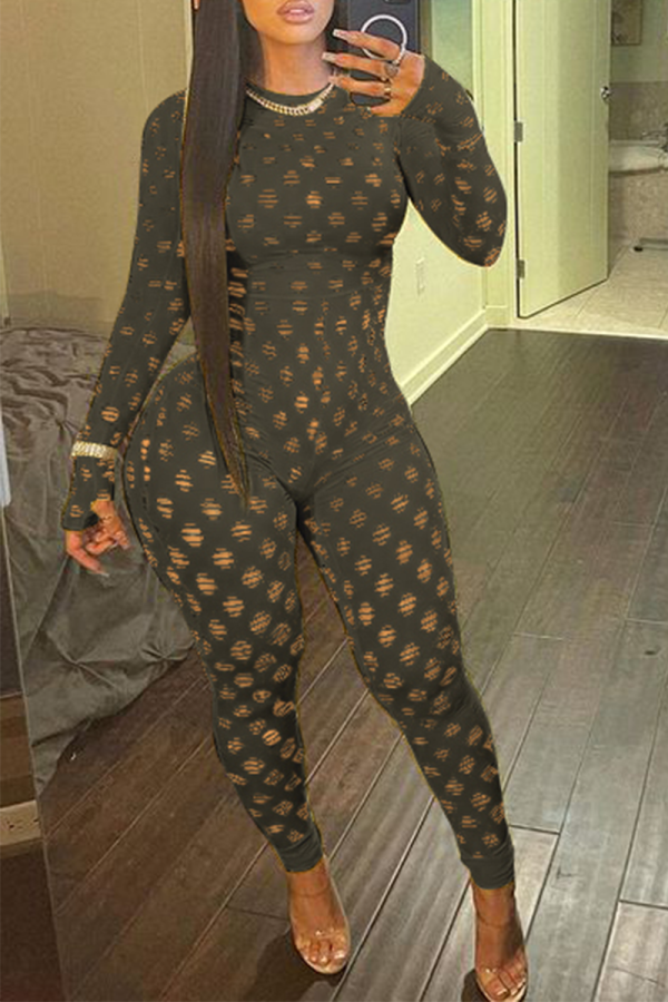 Army Green Sexy Solid Patchwork Half A Turtleneck Skinny Jumpsuits