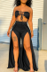 Black Sexy Solid Hollowed Out Strapless Sleeveless Two Pieces