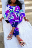Purple Casual Print Patchwork O Neck Long Sleeve Two Pieces