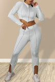 White Casual Solid Patchwork Half A Turtleneck Long Sleeve Two Pieces
