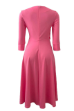 Pink Casual Solid Patchwork O Neck Cake Skirt Dresses