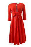 Pink Casual Solid Patchwork O Neck Cake Skirt Dresses