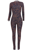 Camel Sexy Print O Neck Skinny Jumpsuits