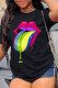 Black Casual Print Patchwork O Neck T-Shirts