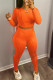 Orange Fashion Casual Solid Split Joint O Neck Long Sleeve Two Pieces