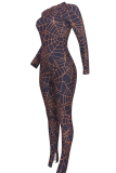 Camel Sexy Print O Neck Skinny Jumpsuits