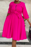 Pink Casual Solid Patchwork O Neck Cake Skirt Dresses
