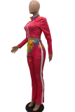 Grey Casual Patchwork Tie-dye Turndown Collar Long Sleeve Two Pieces