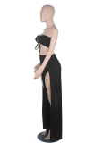 Blue Sexy Solid Hollowed Out Strapless Sleeveless Two Pieces