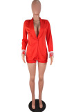 Red Fashion Casual Patchwork Tassel Turndown Collar Long Sleeve Two Pieces