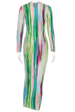 Colour Sexy Print Patchwork U Neck Pencil Skirt Dresses