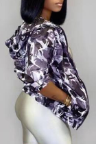 Purple Sexy Print Split Joint Turndown Collar Outerwear