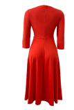 Pink Casual Solid Patchwork O Neck Cake Skirt Dresses
