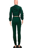 Red Casual Solid Patchwork Fold Hooded Collar Long Sleeve Two Pieces