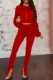 Red Casual Solid Patchwork Fold Hooded Collar Long Sleeve Two Pieces