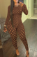 Coffee Sexy Solid Patchwork Half A Turtleneck Skinny Jumpsuits