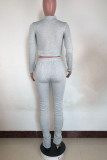 Grey Casual Solid Split Joint Half A Turtleneck Long Sleeve Two Pieces