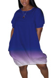Blue Casual Short Sleeves O neck Straight Mini Solid Dresses