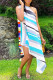 Blue Casual Striped Print Patchwork Asymmetrical O Neck Irregular Dress Dresses