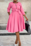 Pink Casual Solid Patchwork O Neck Cake Skirt Dresses