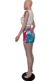 White Fashion Casual Lips Printed Basic O Neck Sleeveless Two Pieces