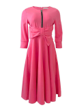 Pink Casual Solid Patchwork O Neck Cake Skirt Dresses