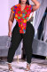 Red Street Striped Print Patchwork Buckle Asymmetrical Turndown Collar Sleeveless Two Pieces