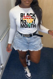 White Fashion Casual Letter Print Basic O Neck Tops