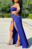 Blue Sexy Solid Hollowed Out Strapless Sleeveless Two Pieces