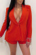 Red Fashion Casual Patchwork Tassel Turndown Collar Long Sleeve Two Pieces