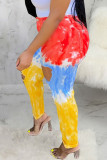 Multi-color Street Print Ripped Patchwork Regular High Waist Pencil Positioning Print Bottoms