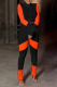 Tangerine Red Casual Solid Patchwork Half A Turtleneck Long Sleeve Two Pieces