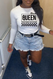 White Fashion Casual Print Basic O Neck T-Shirts